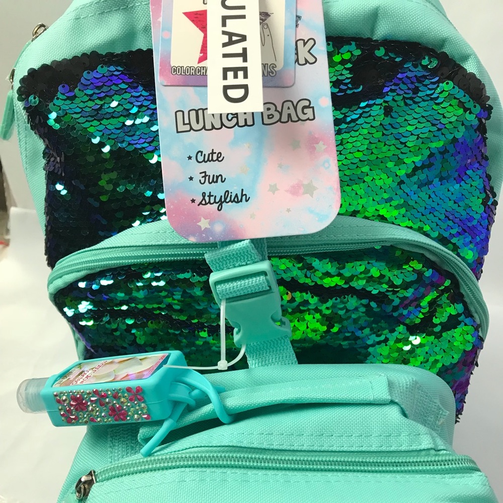 Reverse Glitter Backpack w/Lunch Bag Blue NWT